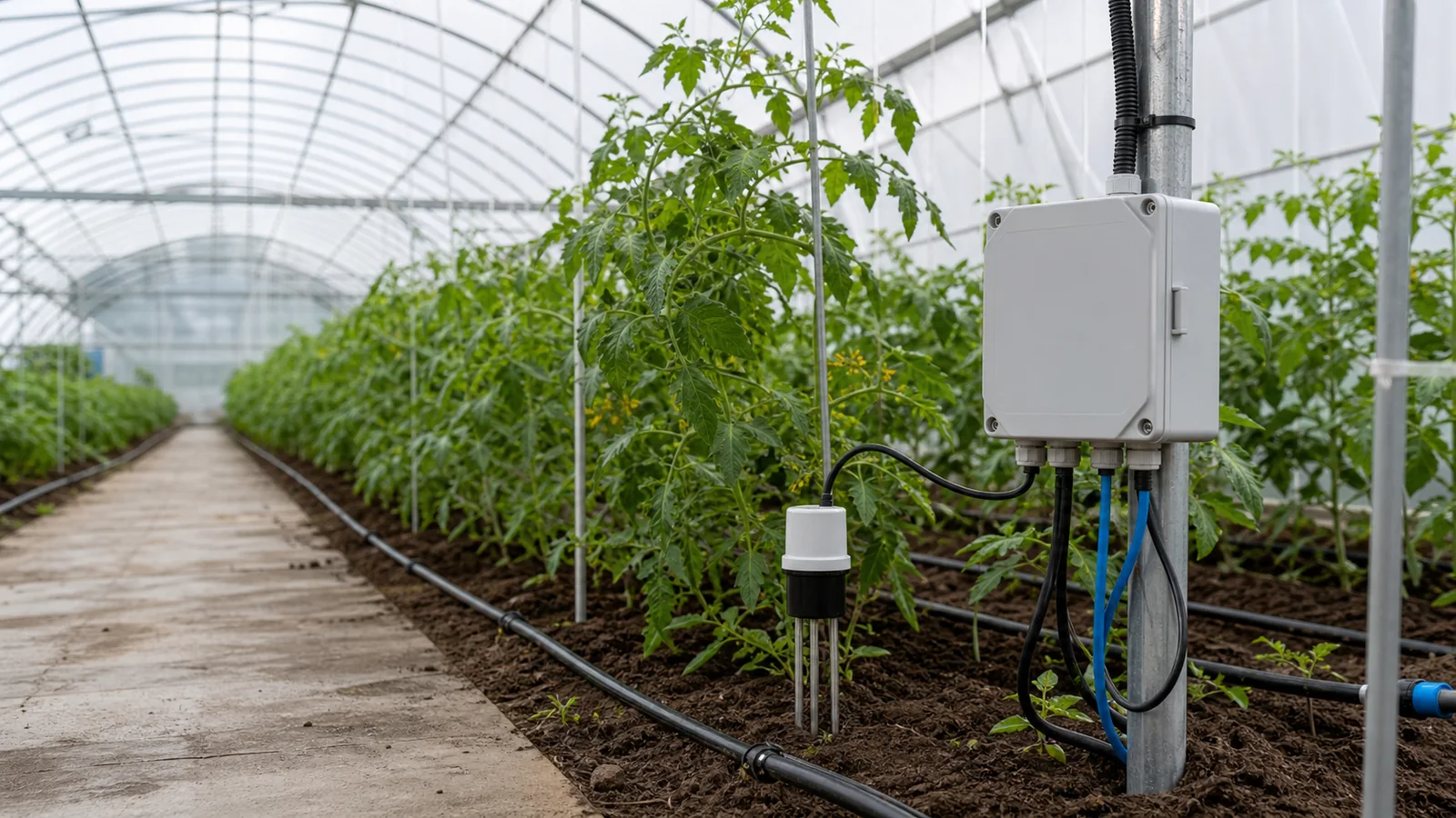 Greenhouse irrigation and soil sensor connected to a local edge controller