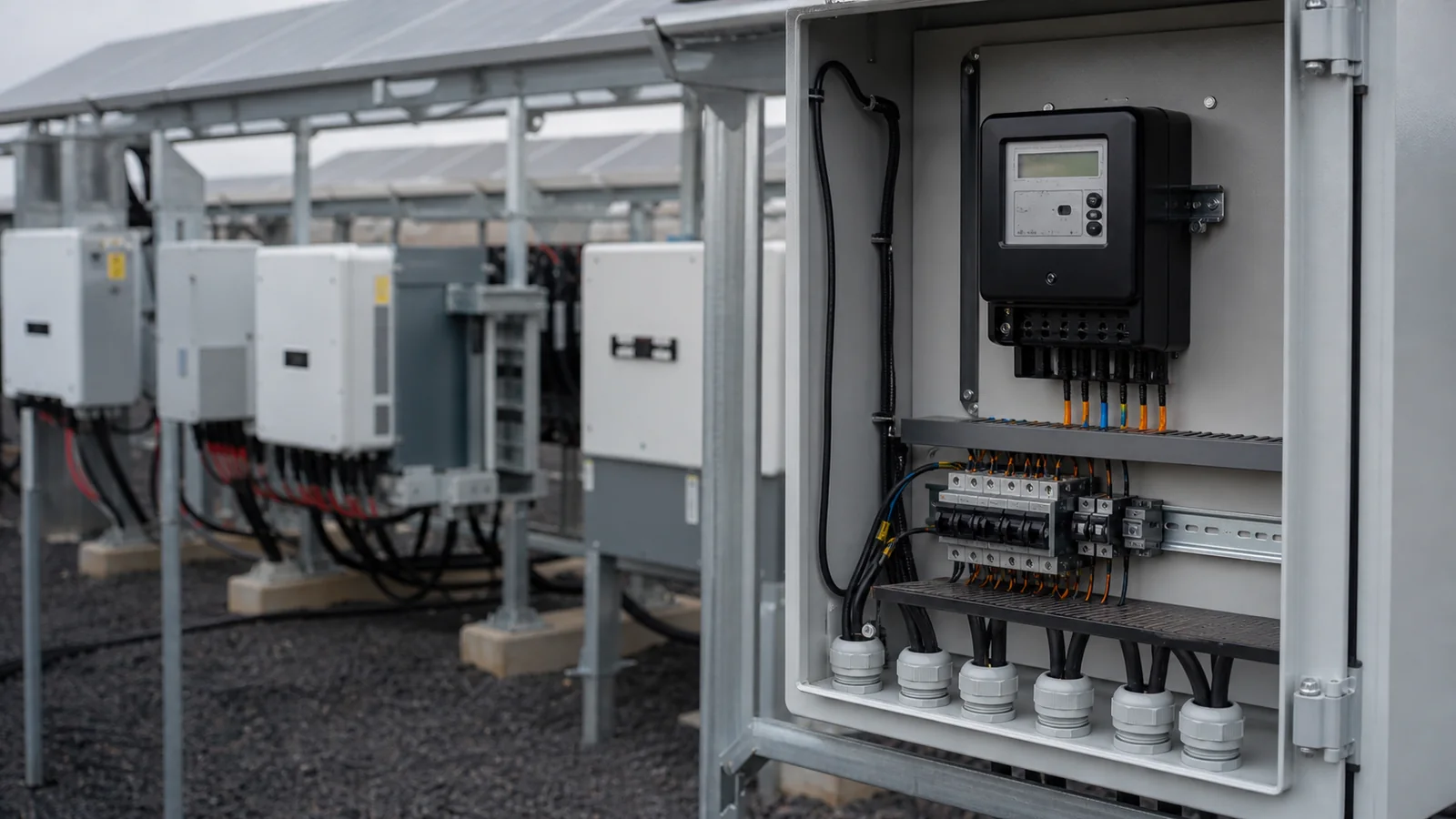 Energy monitoring cabinet and solar inverter equipment at an edge site