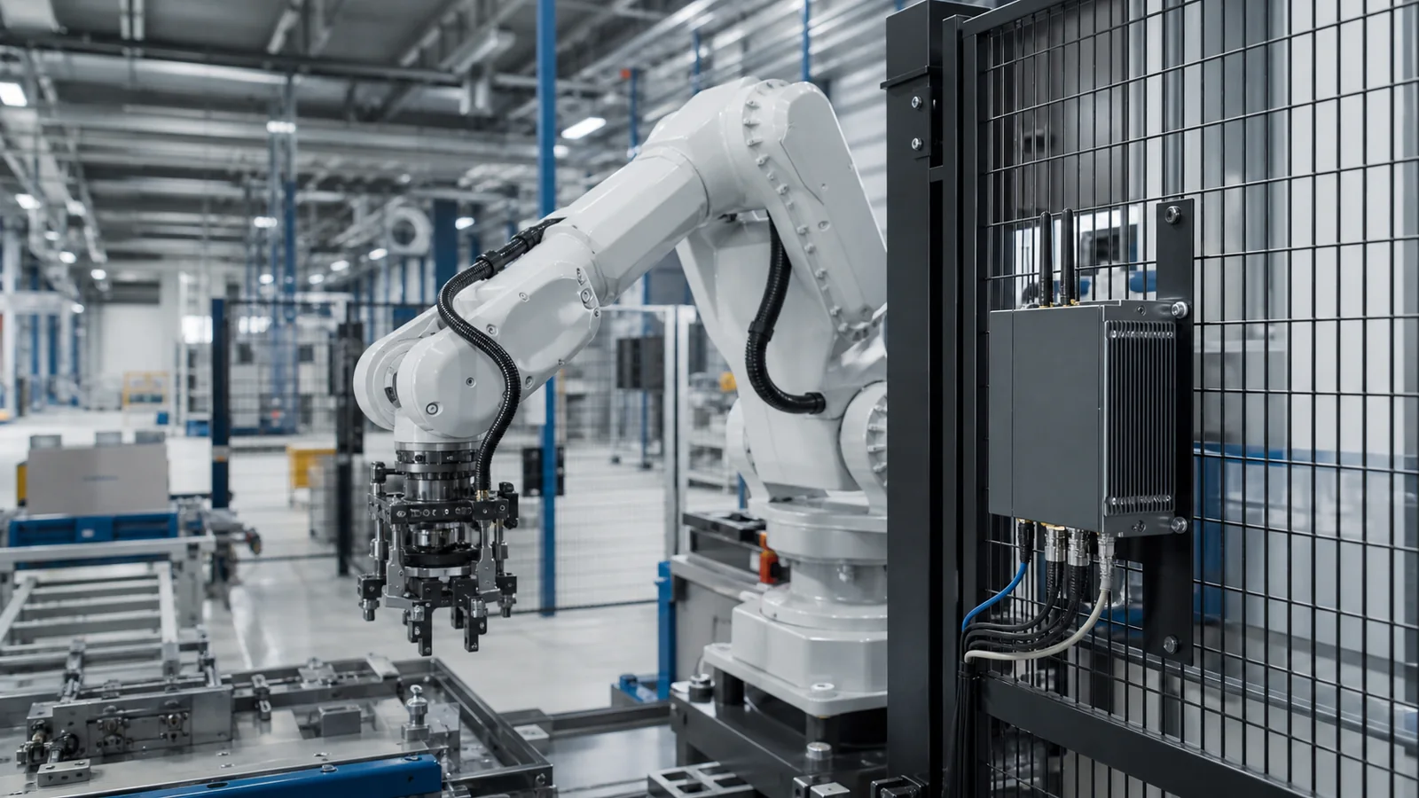 Industrial robot and local edge gateway in a guarded production cell