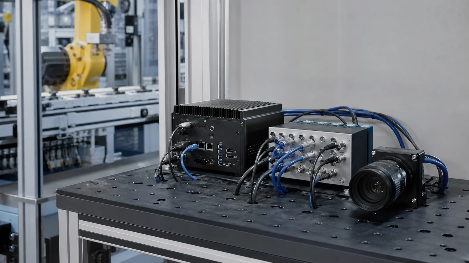 Local real-time data acquisition with edge computer, sensor interface, and machine vision camera