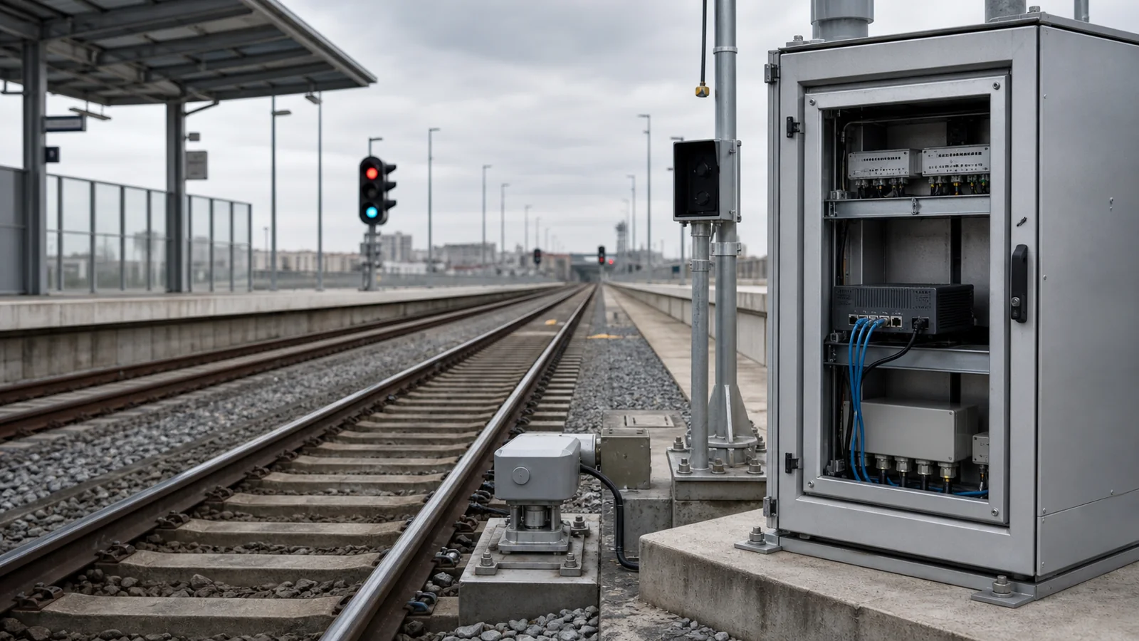 Rail infrastructure with a trackside edge cabinet and monitoring equipment