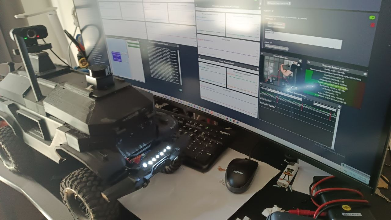 RC car with front lighting used as the physical output of a Python motion detection and MQTT automation pipeline