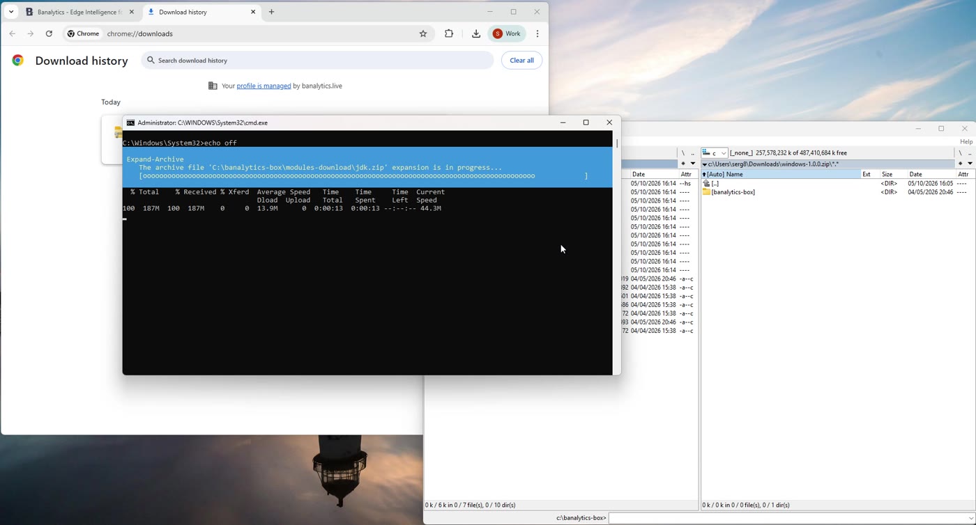 Command prompt showing the JDK archive expansion in progress