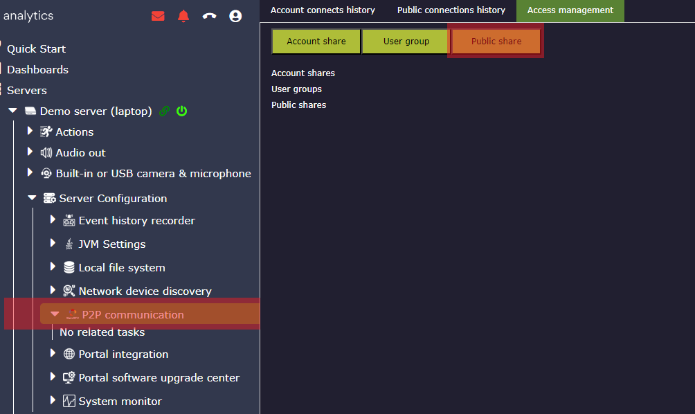 Access management tab with the Public share button